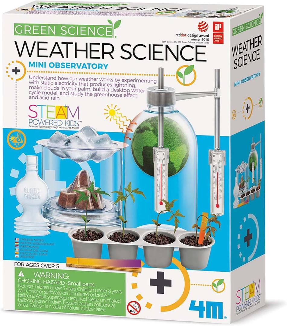 4M: Green Science - Weather Science - DIY Mini Observatory Kit, Static Electricity, Lightning-Cloud Formation, Build A Water Cycle Model, STEAM Kid 5+