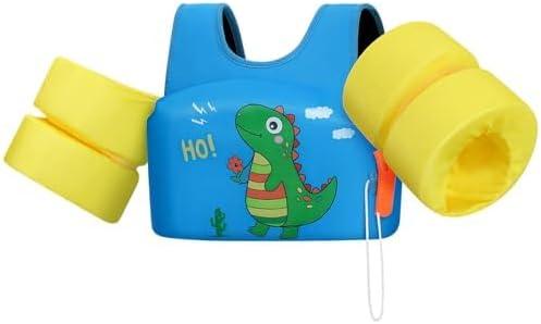 HeySplash Swim Vest for Kids, Toddler Pool Floaties, Children Swimming Vest with Adjustable Strap, Swim Jacket Water Wing Arm Float, Puddle Sea Beach Boat Jumper Boy Girl Baby (H Blue Yellow Dinosaur)