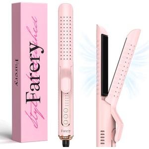 Chill Set Soft-Air Curling Iron: Gentle Airflow for Quick Styling & Long-Lasting Curls, Lock in Style with Cooling Air Vents, 2-in-1 Hair Straightener & Curler with Upgraded Long Barrel, Pink