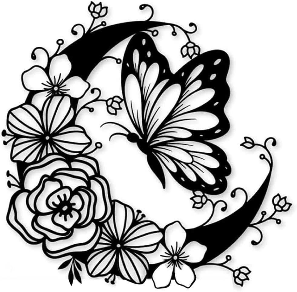 Gemseek 12 Inch Black Metal Butterfly Wall Art Decor, Boho Moon Butterfly Silhouette Wall Sculpture for Living Room Bedroom Bathroom Decoration Home Accents