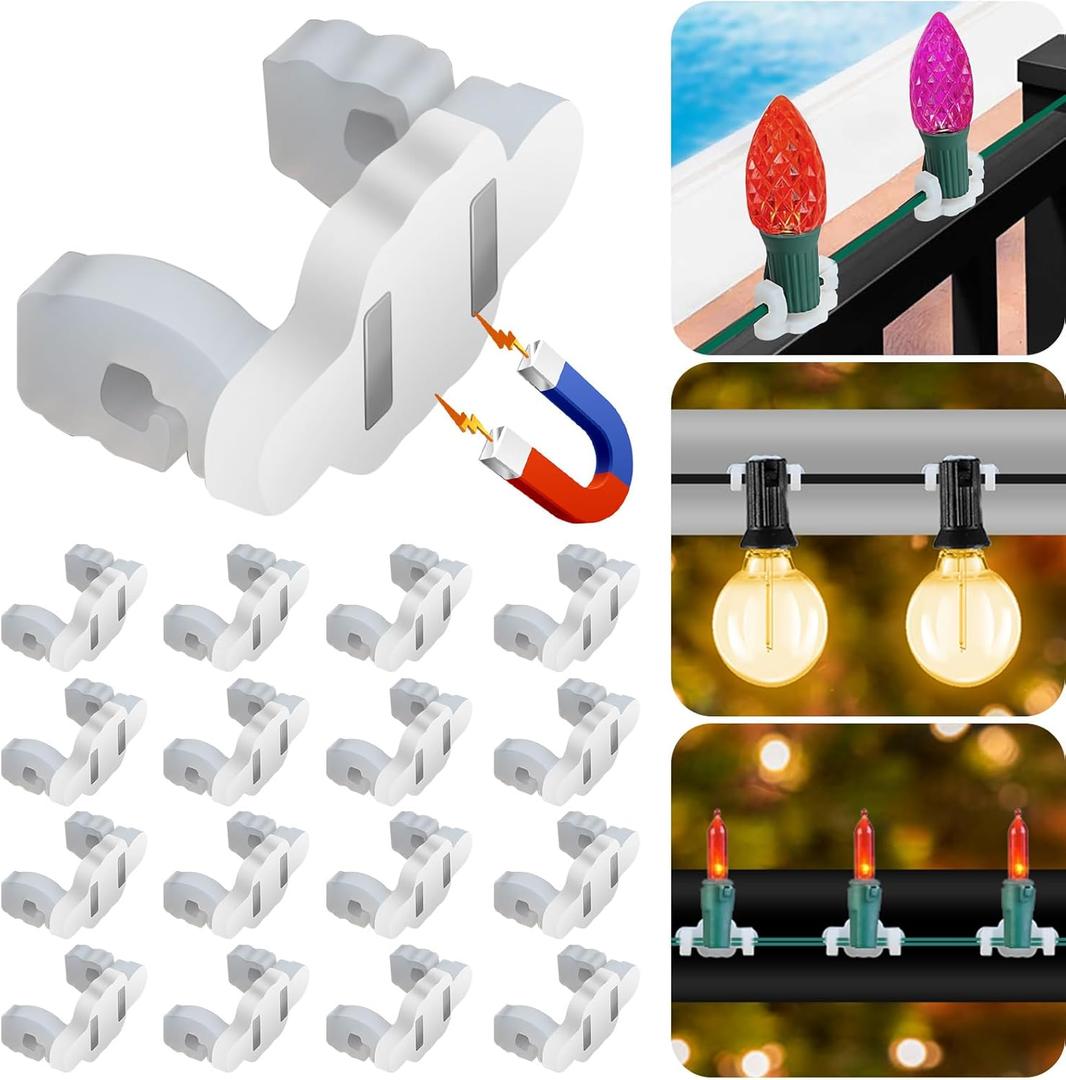 Strong Magnetic Christmas Light Clips for Metal Roof, 105 Pack C6/C7/C9 Socket Magnet Christmas Light Clips for Outdoor Lights, C9 Magnetic Clips Universal for Xmas Outside Icicle Rope