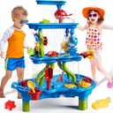 4-Tier Sand Water Table for Toddlers Kids 3 4 5 6 7 8 Year Old, Waterfall Pond Summer Outdoor Sand Beach Toys for Toddlers 3-5, Sensory Activity Fun Water Play Birthday Gifts for Boys Girls