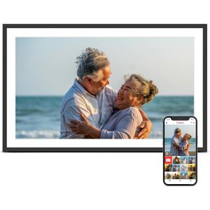Digital Picture Frame, 15.6 Inch Large Frameo Digital Photo Frame WiFi, 32GB, 1920 * 1080 IPS HD Touch Screen, Tabletop&Wall-Mounted, Share Picture Video, Birthday, Wedding, for Mom (15.6'' Black with White Mat 32GB)