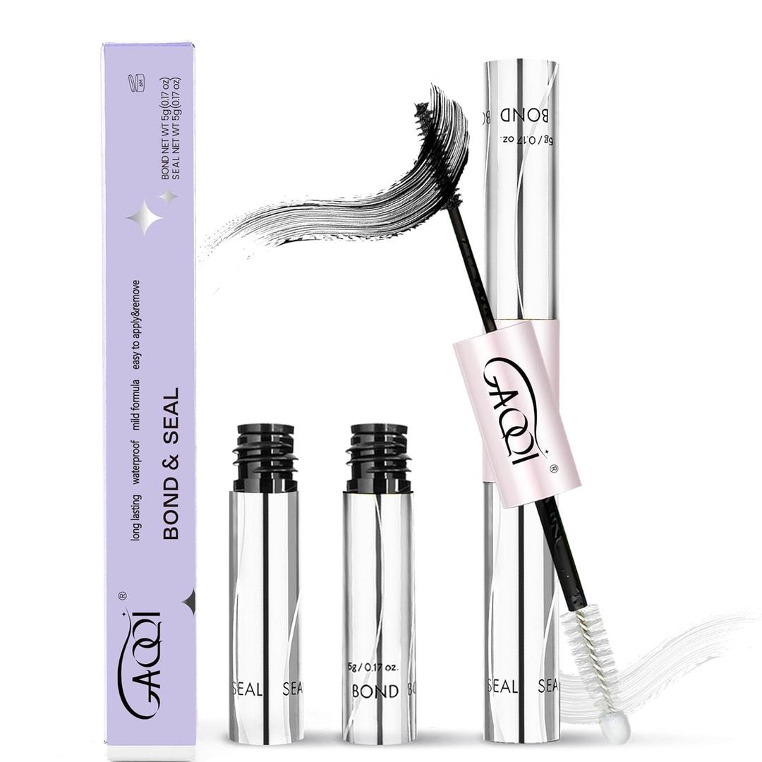 GAQQI Lash Cluster Glue, Lash Bond and Seal Waterproof, Bond & Seal Eyelash Glue for Clusters, Eyelash Adhesive Black Long-Lasting 72H, Latex-Free (5ml+5ml）