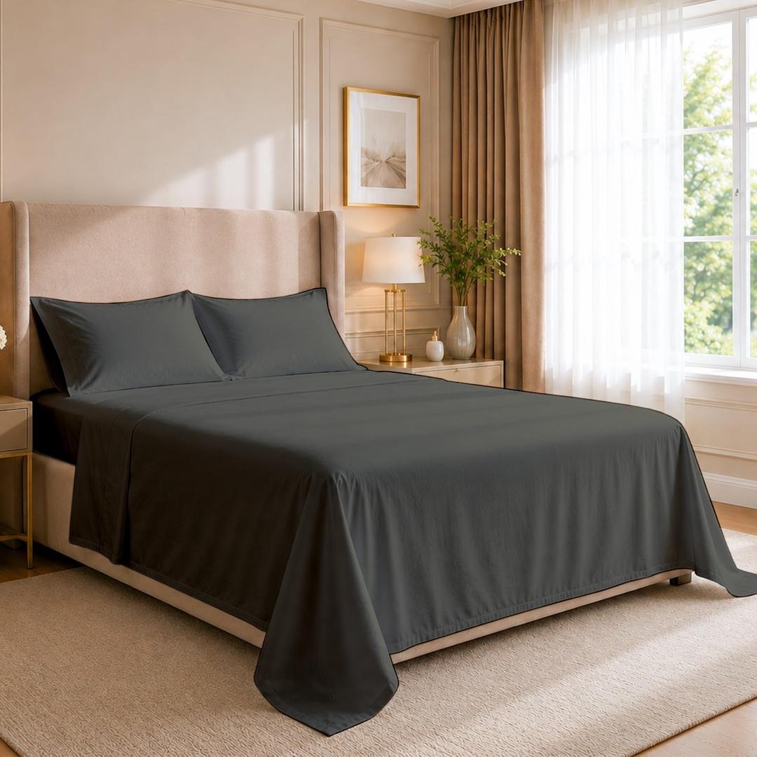 Cottingon RV Short King Sheets 72 x 75,Luxury Soft 100% Egyptian Cotton, 4 Pcs Camper Bedding Set to Fit Upto 15" Deep Custom RV Mattress, Dark Grey Solid