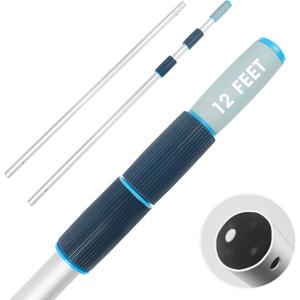 12 FT Heavy Duty Pool Pole, Prime Telescopic Aluminum Standard Pole with Extendable Stick Joint for Swimming Pool Cleaning Tools Connect with Pool Net Skimmers, Brushes, Vacuum Heads (12 Feet Telescopic Pole)