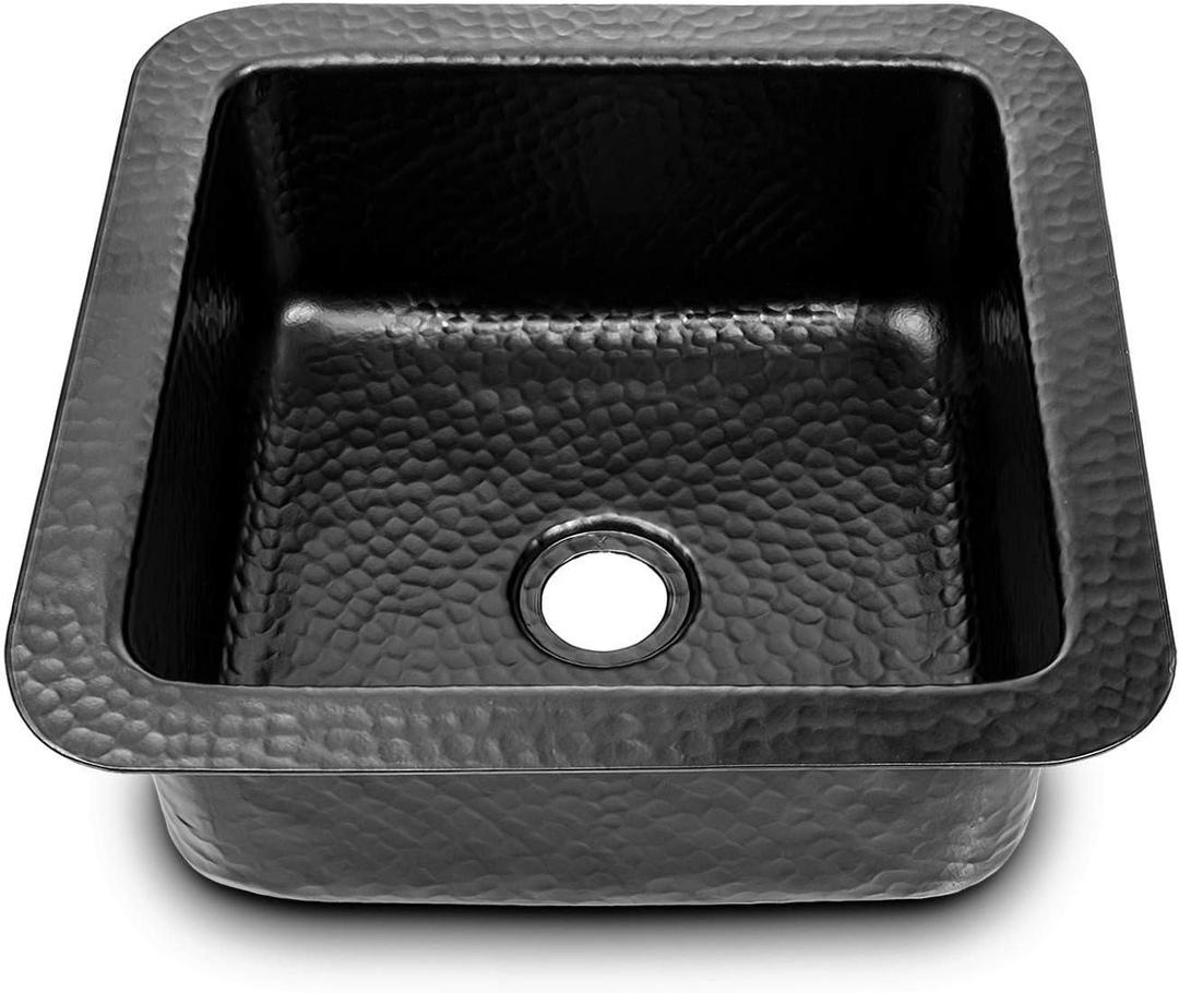 Monarch Abode 12-inch Hand Hammered Matte Black Aluminum Glasgow Dual Mount Drop in Bar Prep Sink, Drop in or Undermount Kitchen Sink, Single Rectangular Bowl