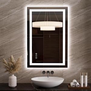 LOAAO 23.6"x35.4" LED Mirror for Bathroom, Lighted Bathroom Mirror with Lights, Anti-Fog, Dimmable, Memory Function, Clear Reflection