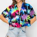 Cropped Hawaiian Shirts for Women Hawaii Tropical Button Down Tops Floral Tropic Print Summer Beach Outfits (S)