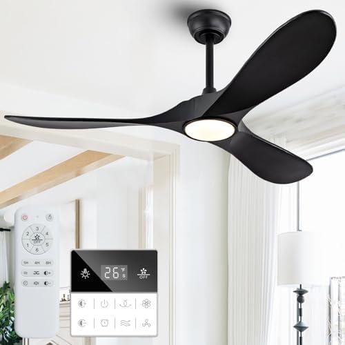Benicefun 52 Inch Ceiling Fans with Lights and Remote, Dimmable 3 Blade Wood Outdoor Ceiling Fan Outdoor Fans for Patios Low Profile Modern Ceiling Fan with Light for Living Room Indoor Matte Black