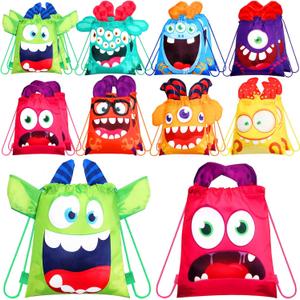 Hillban 16 Pcs Animal Drawstring Bags for Kids Party Favors Drawstring Backpack with Ear for Safari Birthday(Monster Style)