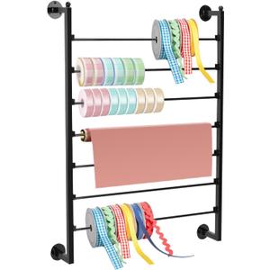 ikare Ribbon Storage Organizer,Wall Mounted Ribbon Organizer,Wrapping Paper Rack,7-Tier Metal Ribbon Storage for Craft Room,Flower Shop,Christmas Gift Wrapping Paper