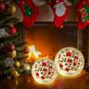 Set of 2 Christmas Lighted Decorative Glass Ball 5.9'' 4.7'' Red Poinsettia Flower Crackle LED Lights for Tabletop Decoration Globe Lamp Battery Operated for Holiday Indoor Party Table Gift