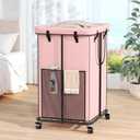 150L Laundry Hamper with Wheels, Rolling Laundry Basket with Metal Frame and Removable Bag, Large & Tall Dirty Clothes Hampers for Bedroom Aesthetic, Laundry Room, Bathroom, Dorm-Pink, 40GAL