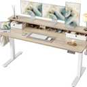 TIQLAB Standing Desk with Two Drawers, Stand Up Standing Desk Adjustable Height, Electric Sit Stand Table with Storage Shelf and Splice Board, 63 * 24 inch, Maple