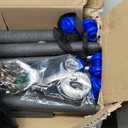 6PCS Trampoline Replacement Poles and 14FT Enclosure Net with Solar Light, Universal Trampoline Replacement Net and Enclosure Pole with Caps & Hardware, Fits 14FT Round Frame with 6 Straight Pole