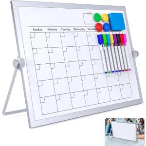 Dry Erase White Board, 16X12IN Magnetic Desktop Whiteboard Calendar with Stand, 8 Markers, 4 Magnets, 1 Eraser, Portable Double-Sided White Board Easel for Kids Memo to Do List Desk