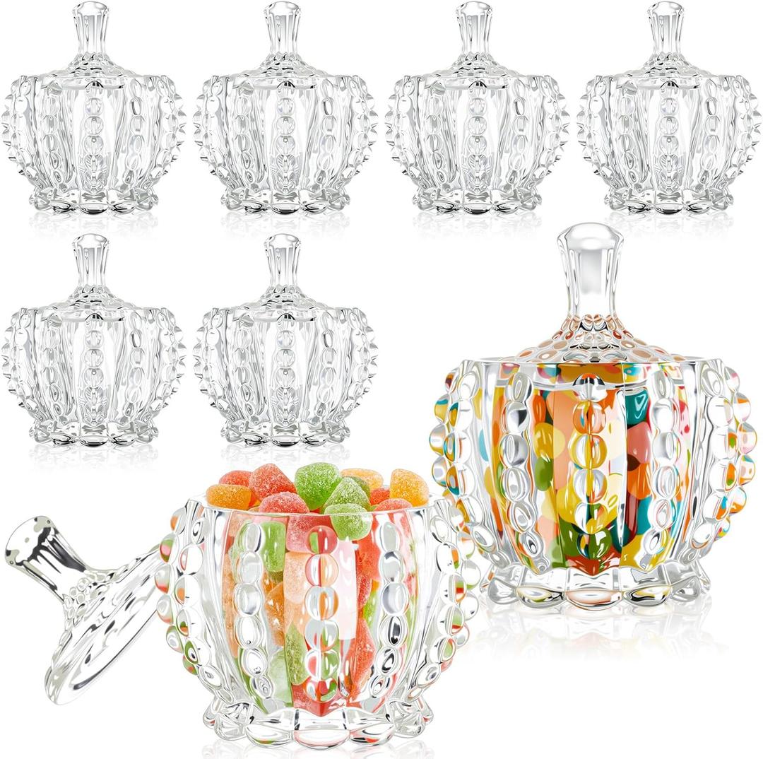 8 Pcs Christmas Glass Candy Jar with Lids Crystal Decorative Candy Dishes Apothecary Jar with Lids Covered Glass Bowl 6 oz Cute Jewelry Box Cookie Snack for Party Wedding Home Decor