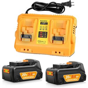 2Pack 5.0Ah Replacement for Dewalt 20V Battery with DCB102 Dual Port Charger (2C+2B, Orange)