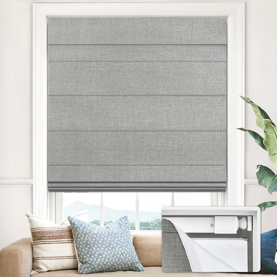 UNISHADES 100% Blackout No Tools No Drill Cordless Roman Shades for Windows, Size 33 3/4" W 60" H (for Windows 34" W 60" H) Blackout - Grey