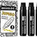 SRUOLOC 3 Jumbo Permanent Markers Black, 15mm Thick Wide Tip, Large Acrylic Paint Markers for Rock Painting, Poster, Stone, Ceramic, Glass, Wood, Canvas