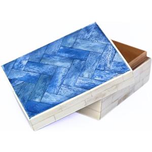 collectiblesBuy Handmade Chevron Mosaic Pattern Jewelry & Keepsake Box - Blue & White Bone Inlay Decorative Storage for Home & Office | Premium Decorative Item