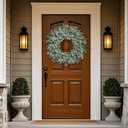 26'' Large Eucalyptus Wreath for Front Door, Porch- Artificial Eucalyptus and Lavender with Babys Breath Flowers Wreath for Home, Farmhouse Wall Decor- Spring, Summer, Fall, All Seasons (White-Green)