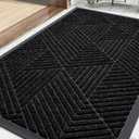 Smiry Front Door Mat Outside Entrance, Heavy Duty Sturdy Natural Rubber Doormat, Trap Dirt and Moisture, Easy Clean Low Profile Mats for Indoor Outdoor Entry, Irregular Triangle (29.5x17, Black)