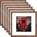 12x12 Picture Frame Set of 6, Display Pictures 8x8 with Mat or 12x12 Without Mat for Wall Mounting,Rustic Brown