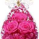 Beferr Mothers Day Mom Birthday Gifts for Women, Fresh Flowers for Delivery Forever Preserved Rose in Glass Angel Figurine, Anniversary Christian Real Rose for Grandma Nana Wife Mum from Daughter Son