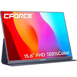 c-force Portable Monitor 15.6 inch FHD 1080P USB C HDMI Ultra-Slim IPS Computer Display w/Speakers, HDR Plug & Play, External Portable Monitor for Laptop PC Phone Mac Xbox PS5 Switch