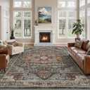 Roxstand 10x14 Area Rugs for Living Room - Large Washable Rug with Non-Slip Backing, Super Soft Vintage Carpet for Bedroom, Ultra-Thin Farmhouse Indoor Area Rug Home Decor (Grey/Brown/Tan, 10'x14')