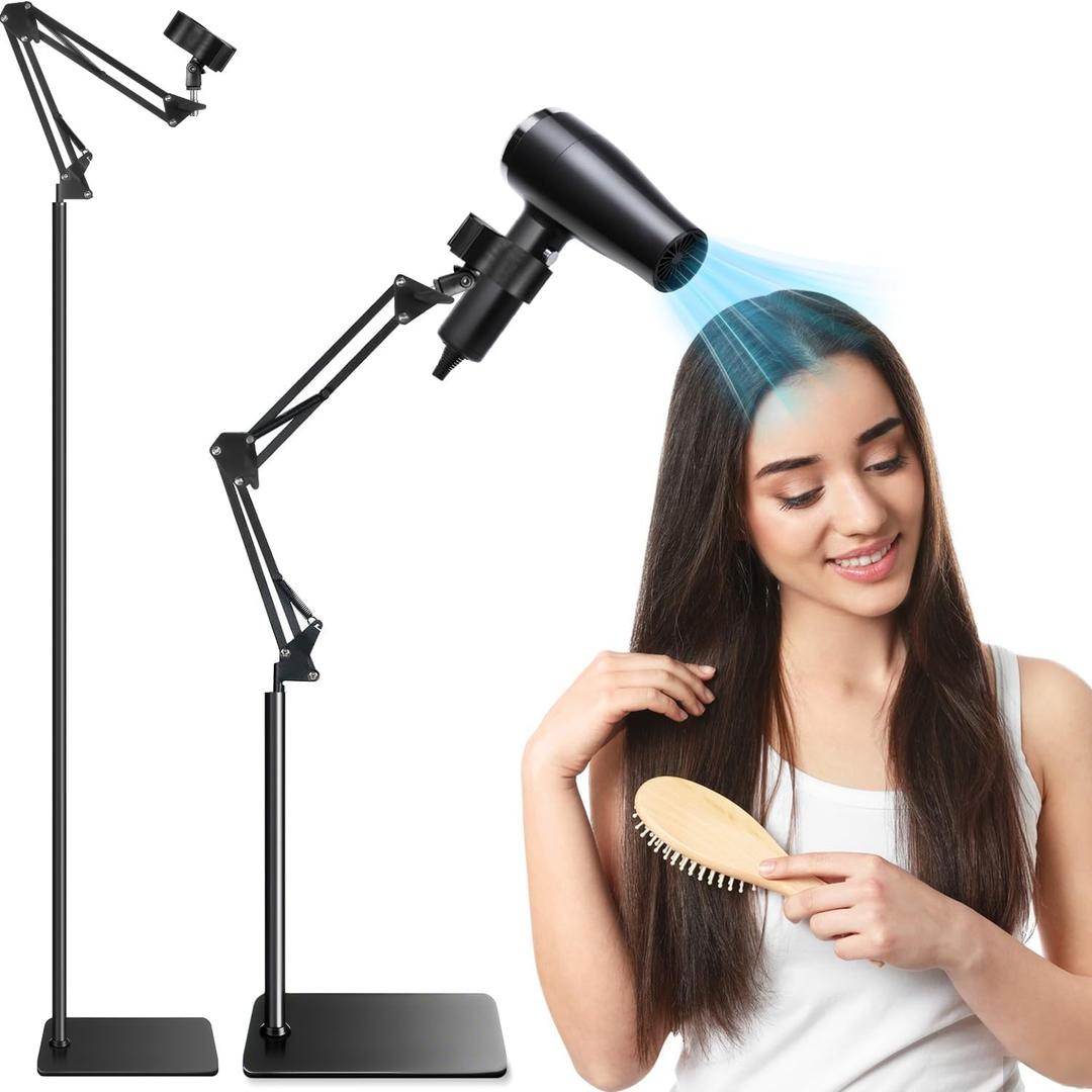 Hands Free Hair Dryer Stand, 67in / 170cm Adjustable Height Hair Dryer Holder with Heavy Base, 360 Rotating Blow Dryer Holder for Bathroom, Makeup Room, Vanity, Salon, Black