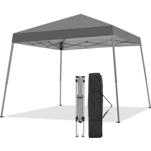 Canopy Tent, 10X10 FT Pop Up Canopy Outdoor Instant Tent Slant Legs with Carrying Bag, Portable Gazebo Shelter for Patio Deck Garden and Beach - 8X8 FT Canopy Cover (Dark Grey)