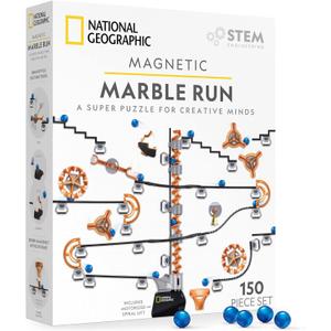 National Geographic Magnetic Marble Run - 150-Piece STEM Building Set for Kids & Adults with Magnetic Track & Trick Pieces & Marbles for Building A Marble Maze, STEM Project