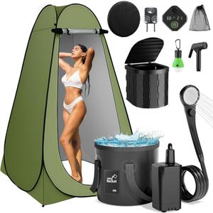 Portable Camping Shower Kit, Outdoor Camp Shower Pump with Foldable Bucket/Outdoor Shower Bag, Privacy Tent and Toilet Options Available, IPX7 Waterproof for Hiking, Travel, Car, Pet, Luxury