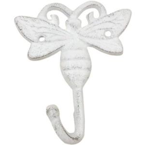 Handcrafted Nautical Decor Whitewashed Cast Iron Bee Decorative Metal Wall Hook 5"
