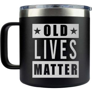 Dad Coffee Mug - 14oz, Black - Christmas & Birthday Gift for Men (Old Lives Matter) 
