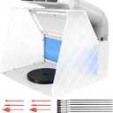 HUBEST Airbrush Spray Booth Kit with 8 LED Lights & 16 Alligator Clips, Adjustable Speed Fan Paint Booth with Retractable Hose, Turntable, Professional Hobby Work Station for Models,DIY Crafts, RC