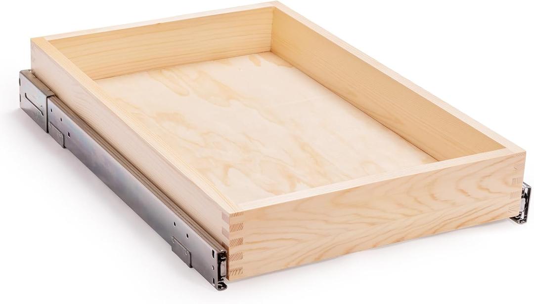 Mulush 16W x 21D x 3H Soft Close Slide Out Wood Drawer Organizer for Kitchen, Finished, (Cabinet Opening>17.5 inches for Bottom Assembly, Opening= 17 inches for Side Assembly)