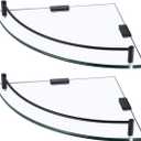 KES Bathroom Glass Corner Shelf Tempered Glass Shelf with Rail Wall Mount Corner Shelf SUS 304 Stainless Steel Matte Black 2 Pack, BGS2101A-BK-P2