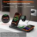 Dual Phone Magnetic Wireless Charging Station for Apple Devices/Apple Ecosystem, 7-Color Auto Light & 12H Clock, Multi-Device Charger for iPhone 17/16/15, for iWatch 11/10/9 & AirPods Pro3(Black