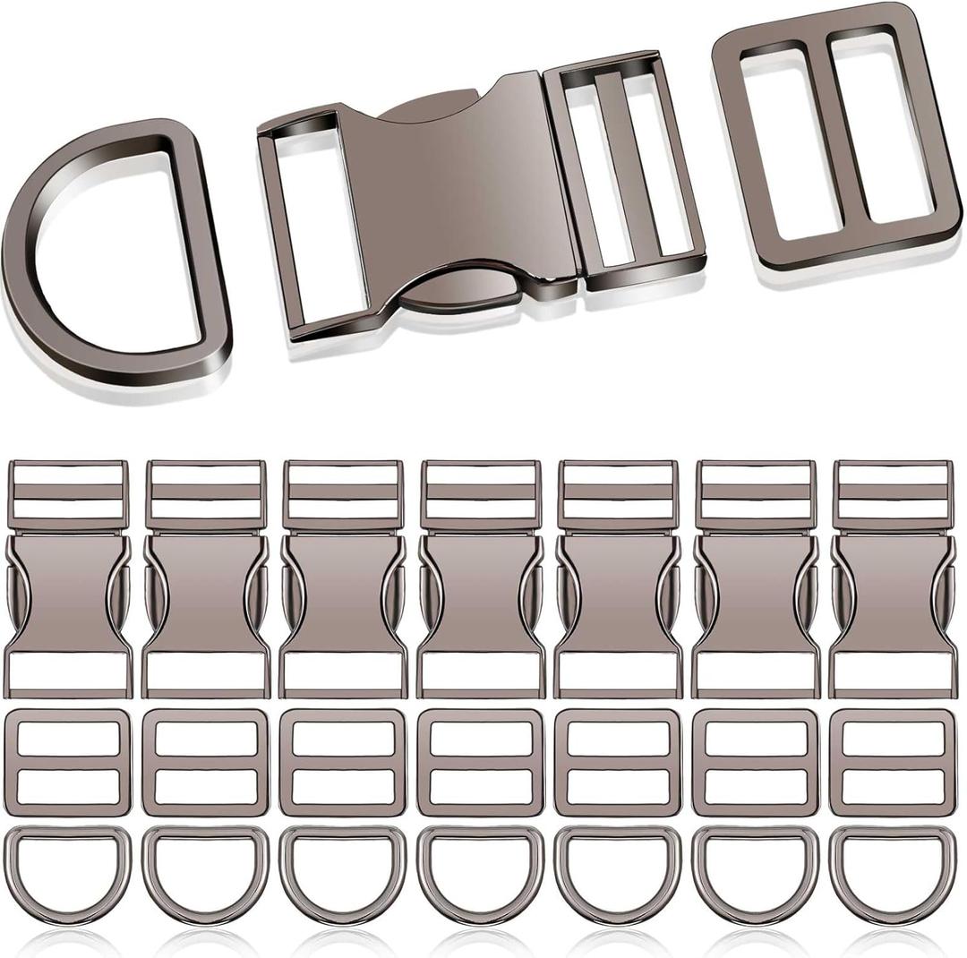 Zeyune 32 Pack Metal Buckles for Straps Dog Collar, 8 Pcs Side Release Buckle 8 Pcs D Rings 16 Pcs Tri Glide Slides Buckles