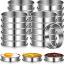 SHENLIU 24 Pack 4 Inch English Muffin Rings, Stainless Steel Nonstick Metal Round Crumpet Rings Silver Double Rolled Tart Ring Molds for Cookie Cooking Baking