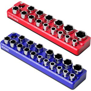 1/2 Inch Magnetic Socket Organizer,2-Pack Metric &SAE Sockets Holder Set 1/2" Drive Socket Trays, Holds 35 Pcs Standard Sockets(Socket not Included)