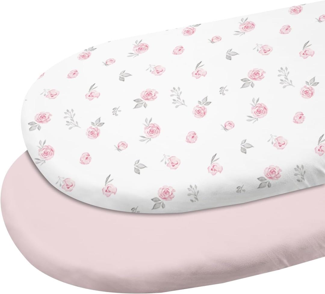 Gllquen Baby Bassinet Sheets 2 Pack, 100% Organic Cotton Bassinet Fitted Sheets for Girls Boys, Soft & Breathable Unisex Baby Mattress Sheet for Standard Bassinets 33"x17"(Pink)