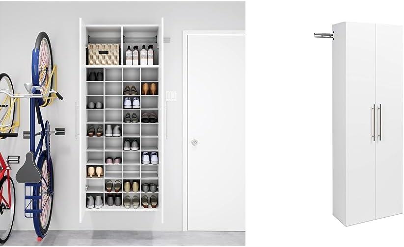 Prepac HangUps Shoe Storage Cabinet, 16" D x 30" W x 72" H, White & Large Storage Cabinet, 24", White