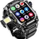 4G SIM Card Android Smartwatch with GPS & WiFi, Military Outdoor Watch for Men, App Downloadable, 2.06" AMOLED Large Screen for Video Chat, HD 180° Rotatable Camera, Health Activity Tracker (Black)