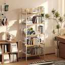 Folding Bookshelf, 5-Tier Bookcase Foldable Shelf with X-Bracket Design, Adjustable Feet, Space Saving Storage for Living Room, Office, Light Coffee
