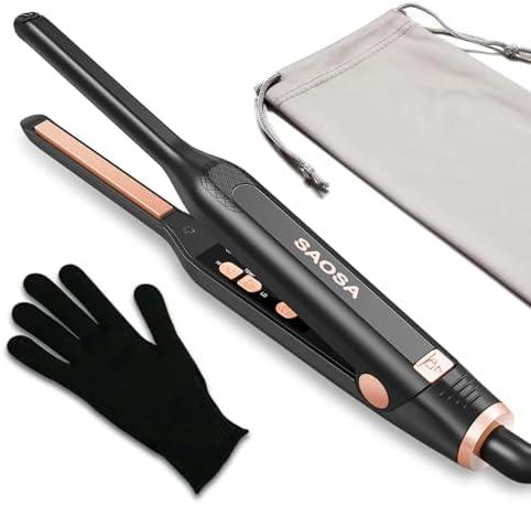 SAOSA Pencil Flat Iron, 3/10" Small Flat Irons for Short Hair, Pixie Cut and Bangs, Mini Hair Straightener for Edges, Tiny Hair Straightener Dual Voltage with Adjustable Temperature, Auto Shut Off